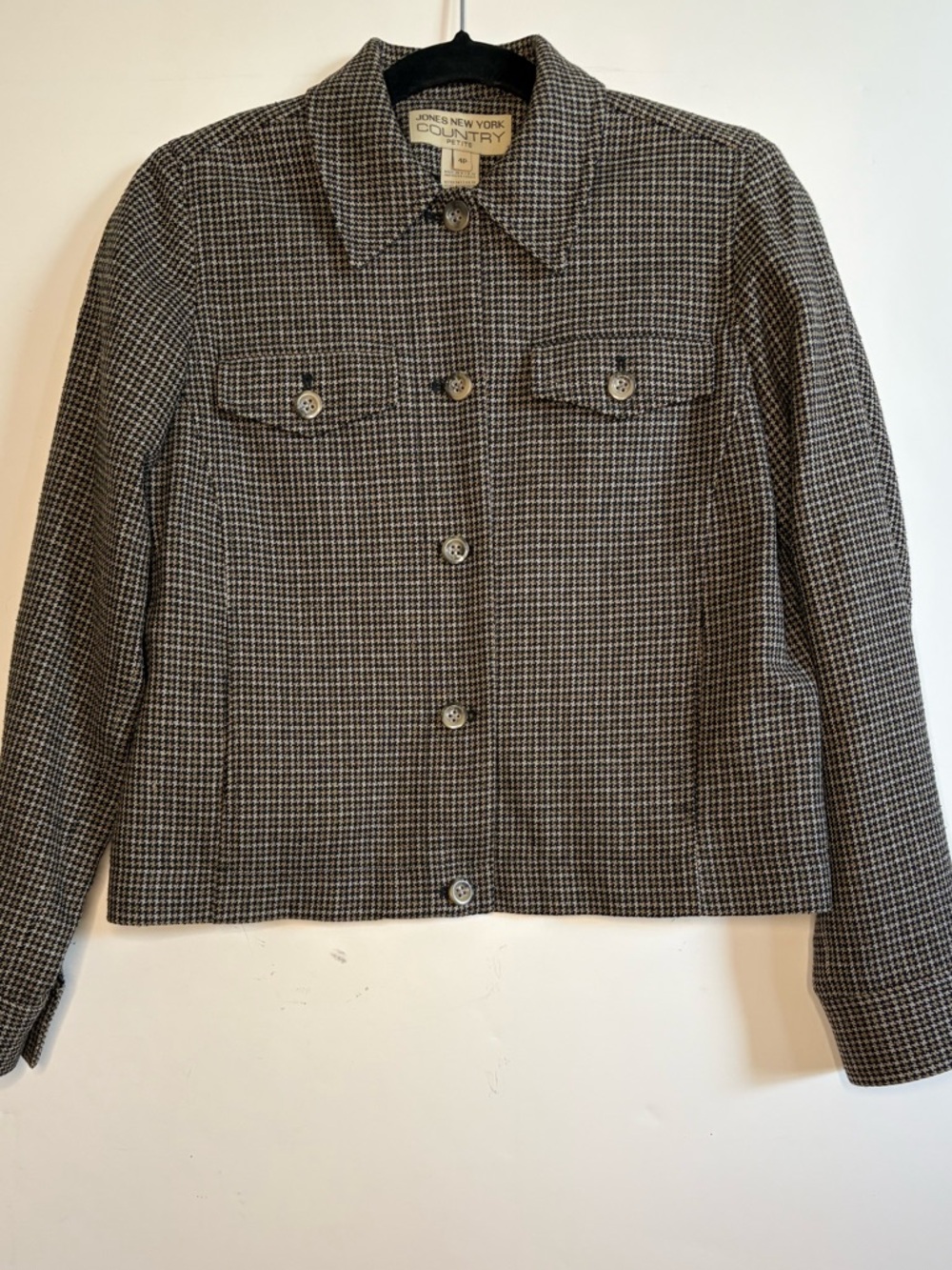 Vintage Jones New York Country Houndstooth Jacket Blazer Wool Silk Blend Cropped